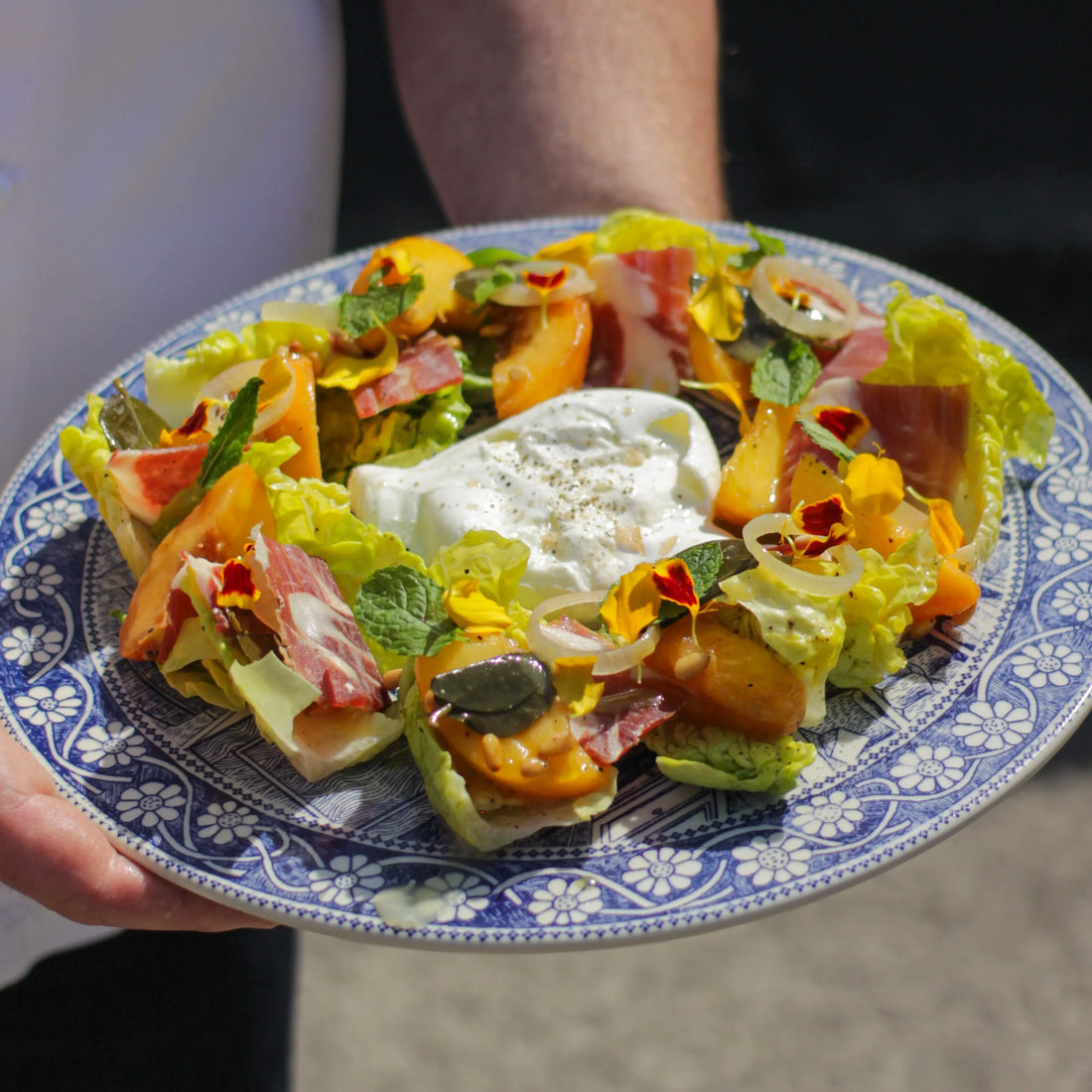 Burrata, Charred Peach & Ibérico Salad